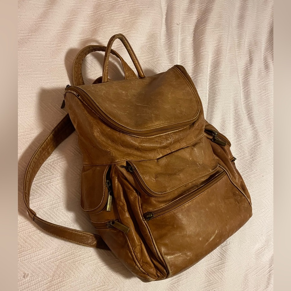 Vintage brown leather backpack
